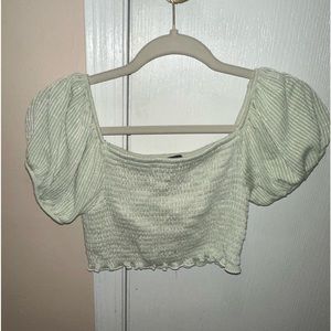 Caution to the Wind crop top, Green with thin, white stripes. Size: M